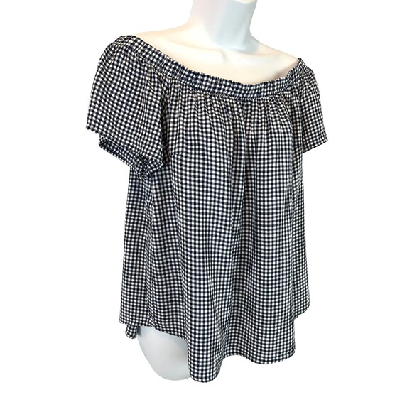 Mossimo Supply Co. Top  Women's Size L  Navy Check On/Off Shoulder Rayon - Picture 1 of 6